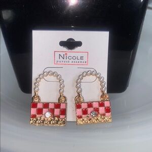 New Nicole Red and Gold Checkered Earrings